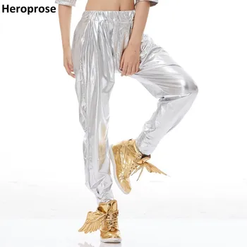 2021 Yeni Moda Çocuklar Yetişkin Hip Hop Pantolon Dans Sahne Performansı Giyim Sweatpants Gevşek Parlak Madeni Pul Baggy Caz DS Pantolon