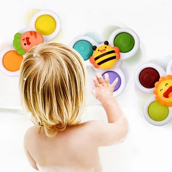 Montessori Fidget Vantuz fırıldak oyuncağı Çocuklar İçin Parmak cayro Eğitici Bebek Dönen Çıngıraklar Spin Top Banyo Oyuncakları Çocuk