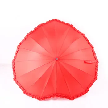 Yaratıcı kalp şeklinde aşk şemsiye yetişkin gelin düğün hediyesi düz renk kırmızı su geçirmez ve rüzgar geçirmez şemsiye erkekler ve kadınlar için