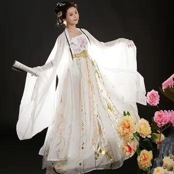 Hanfu Artı Boyutu 3XL Kadınlar Antik Çin Geleneksel Hanfu Seti Kadın Cosplay Kostüm Vintage Yaz Parti Hanfu Beyaz Elbise