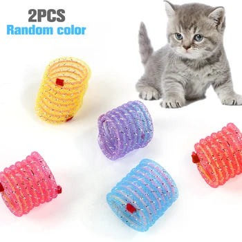 2 Adet Komik Pet Kedi Renkli Tüp Esnek Bahar Oyuncak Yavru İnteraktif Oyuncaklar Renk Rastgele Küçük Ve M Boyutu Kediler Köpekler Oynamak için
