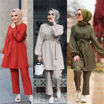 Bayram İki parçalı Müslüman Setleri Abaya Türk Üstleri Pantolon Vetment Femme Başörtüsü Elbise Abayas Kadınlar İçin Musulman Toplulukları İslam Giyim