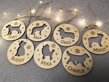 Kişiselleştirilmiş Noel biblo köpek süsleme, köpek kesme Noel, Yılbaşı ağacı süsleme, CustomPuppyShapeNameEngravedDog