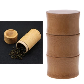 Doğal Bambu Tüp Çay Kutusu Hava Geçirmez Küçük Konteyner Baharat Depolama Kavanoz Kapaklı