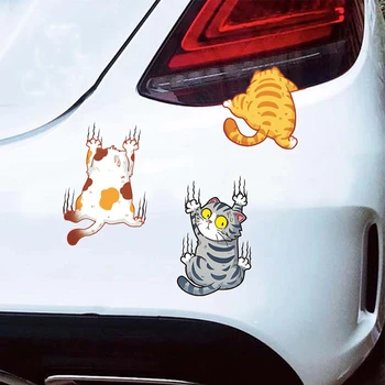 Araba evrensel tüm vücut eğlenceli kişilik komik pet kedi araba çıkartmaları çizikler beyaz kedi araba çıkartmaları ev dekorasyon parti hediyeler