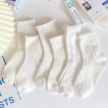 Beyaz Sevimli Lolita Japon Kawaii kadın Çorap Bahar Ve Yaz Düz Renk Pamuk Orta Tüp Kız Çorap Femme Tatlı JK Çorap