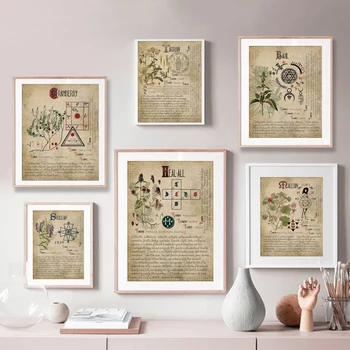 Büyücülük Kitap Gölgeler Vintage Baskılar Bitkisel Grimoire BOS Levhalar Posterler Herbaryum Duvar Sanatı Resimleri Tuval Boyama Dekor