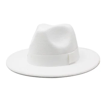Sonbahar / Kış yün fötr şapka kadın şerit bant erkek şapka geniş ağız klasik düğün kilise kış erkek kadın şapka gorras hombre