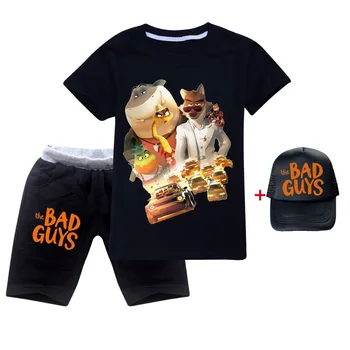 Çocuk Giyim Çocuk yaz giysileri Karikatür Kötü Adamlar Kısa Kollu Tişört ve Pantolon Bay Kurt Rahat Doğum Günü Kıyafetleri