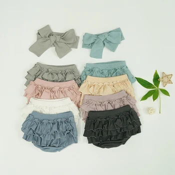 Moda Bebek Gaf çocuk Düz Renk Pilili Elastik Bel Şort Bahar Sonbahar Kız Moda pamuklu pantolonlar Dış Giyim