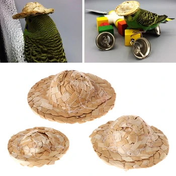 1 ADET el yapımı hasır dokuma şapka papağan kuşlar aksesuarları moda için ayarlanabilir