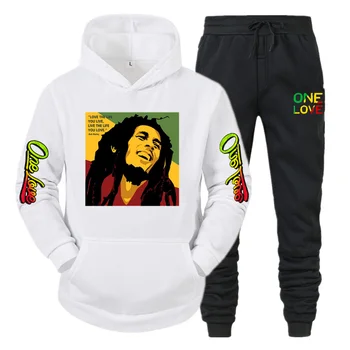 Bayanlar / erkek Hoodie Bob Marley Legend Reggae Bir Aşk Baskı Kazak Kış Moda Rahat Uzun Kollu + Pantolon Takım Elbise
