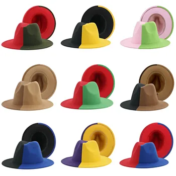 Şapka Şapka Kadınlar için Fedoras Patchwork Keçe Kapaklar Erkekler Fedora Beyaz Siyah Yeni Moda Lüks Şapka Erkekler için Sombreros De Mujer Gorros