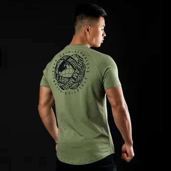Yeni Yaz Baskı T-shirt Erkekler Pamuk Kısa Kollu Gömlek Erkek Spor Salonu Spor Vücut Geliştirme Spor İnce Tee Tops egzersiz kıyafetleri