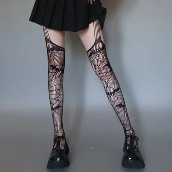 Içi boş file çoraplar Tayt Kadın Moda Hollow Out Siyah Gotik Tam Vücut file çoraplar Külotlu Çorap Japon Harajuku