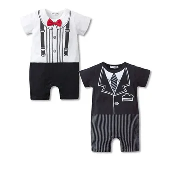 erkek bebek giysileri Vücut takım elbise Smokin Erkek Tulum Beyefendi roupa de bebe Kısa Kollu Pamuklu tulum Siyah Beyaz Kostümleri