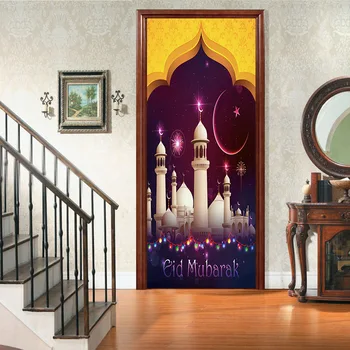 Saray 3D Müslüman Mutlu Eid Mubarak Kapı Sticker Ramazan Dekorasyon Oturma Odası yatak odası kapısı Yaratıcı Ev Dekor Duvar Sticker
