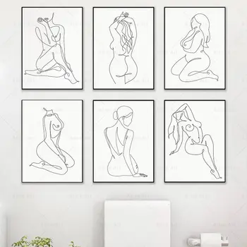 Soyut Kadın Çizgi Çizim Posteri Seksi Yoga Kız Tuval Boyama Kadın Çıplak İskandinav Minimalist Duvar Resimleri Baskı Ev Dekor