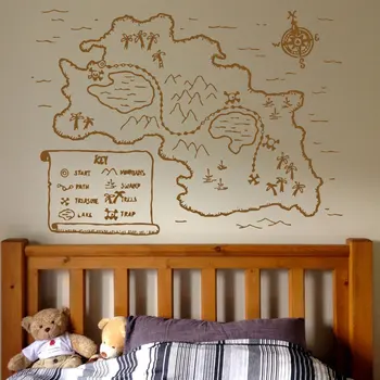 Korsan Haritası Vinil Duvar Çıkartması Çocuk Bölge Oyun Odası duvar süsü Çıkartmalar Duvar Karikatür Gemi Korsan Çocuk Boys Kreş Yatak Odası 3001