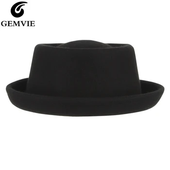 GEMVIE Klasik %100 % Yün Yumuşak Keçe Domuz Pasta Şapka Fedora Erkekler Kadınlar ıçin Sonbahar Kış Yün Şapka Kavisli Ağız Erkekler Elbise Şapka