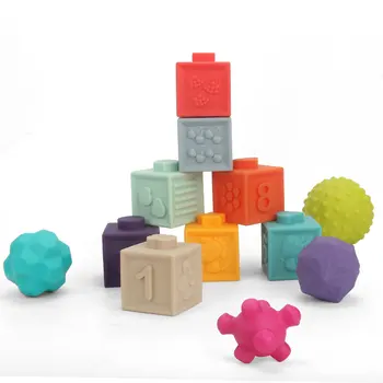 Montessori Silikon Bebek Blokları Oyuncak Çocuklar için 1 Yıl Yenidoğan Yumuşak Yapı Taşı Diş Kaşıyıcı Çıngırak İstifleme Bebek Oyuncak 0 12 Ay