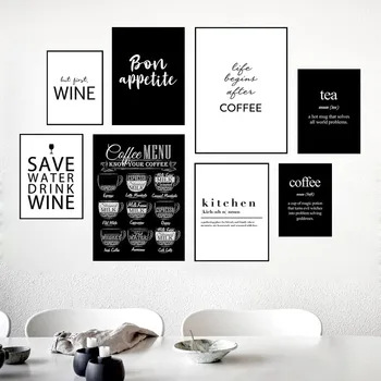 Siyah Beyaz Kahve Menü Posterler Ve Baskılar Mutfak duvar sanatı tuval resmi Restoran Şarap Çay Cafe Minimalist Dekorasyon WZ0002