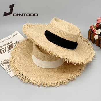 Yeni stil bayanlar büyük boy şapka büyük şapka 20cm rafya güneş şapkası geniş ağız plaj şapkası bayan yumuşak hasır şapka toptan Dropshipping