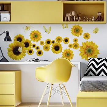 2 Yaprak 25x70cm Ayçiçeği Kendinden Yapışkanlı Dekoratif duvar çıkartmaları Oturma Odası Yatak Odası Mutfak için Ev Dekorasyon