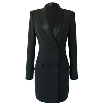 Yeni Tasarlanmış Siyah Kruvaze kadın Trençkot Ceket İlkbahar / Yaz kadın Ofis Giyim Ofis Takım Elbise İş Elbisesi Tek Parça