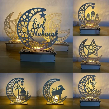 Ay Yıldız LED EİD Ahşap El Sanatları Kolye Eid Mubarak Ramazan Dekorasyon Ev İçin Kareem Ramazan İslam Müslüman Mutlu EİD parti Deco