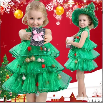 Noel Kostüm çocuk Tema Fotoğraf Kostüm kızın Noel Elbise Yeşil Noel Ağacı Yeni Yıl Günü dans kostümü