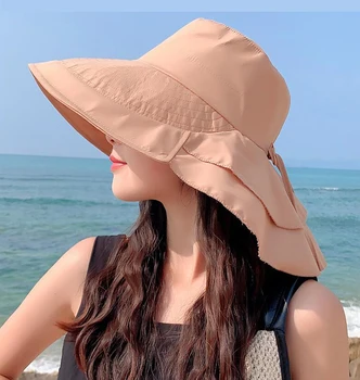Yaz Yeni kadın Kapaklar 13CM Büyük Ağız ve İnce Güneş geçirmez Balıkçı Şapka Şal Şapka Yay Dekorasyon Açık Sürme güneş şapkası