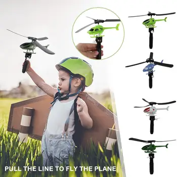 1 adet Çekme Hattı Helikopter Fly İpli Küçük Uçak Açık Oyun Çekme Halatı kalkış İnteraktif Oyuncak eğitici oyuncak Rastgele Renk