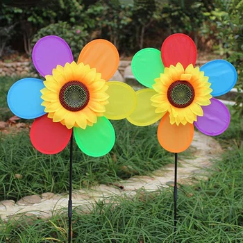 Renkli Ayçiçeği Fırıldak Oyuncak Çocuklar DIY Açık Oyuncaklar Bahçe bahçe dekorasyonu