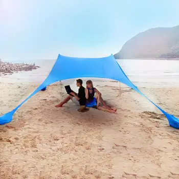 3-4 Kişi plaj çadırı Güneş Gölge Seti Taşınabilir Açık Güneş Gölgeleme Tente Kum Torbaları İle Likra Kumaş Güneş Barınakları Kamp Çadırı