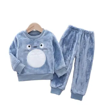Kış Bebek Erkek Kız Pijama Setleri 2021 Sonbahar Moda Pazen Polar Elbise Çocuklar Karikatür Ayı Pijama Çocuk Giyim