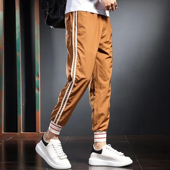 Spor Koşu moda Pantolon Erkekler Yaz Streetwear Casual Yan Şerit Hafif Elastik Bel İpli Joggers Pantolon