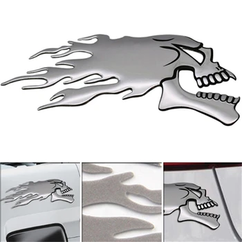 2 Adet / çift 3D Gümüş Krom Hayalet Kafatası Başkanı Oto Motosiklet Araba Sticker Araba Styling Dekorasyon Çıkartmaları Cadılar Bayramı Çıkartmaları Çıkartmaları