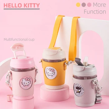 470ML Sanrio Hellokitty BadBadtz-maru Sevimli Kahve pipetli bardak Taşınabilir Bardak Taşınabilir Kız Öğrenci Plastik Çift içecek Bardağı