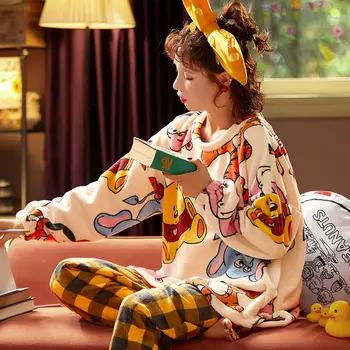 Kış kadın Flanel Pijama Takım Sıcak Kalınlaşma Boy Kore Moda Uyku Üst Gevşek Peluş için Sıcaklık