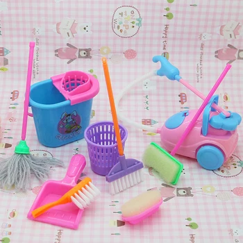 9 adet Mini Bebek Aksesuarları Ev Temizlik Araçları Bebek Aksesuarları Dollhouse Çocuklar eğitici oyuncak