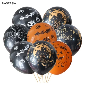 NASTASIA 10 adet/grup Cadılar Bayramı kabak lateks balon 12 inç 2.8 g parti balonlar siyah turuncu çocuk oyuncakları