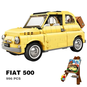 Fiat 500 Yapı Taşları Tuğla Sarı ARABA Station Wagon Modeli Oyuncak Eğitim Doğum Günü noel hediyesi Uyumlu 10271 77942