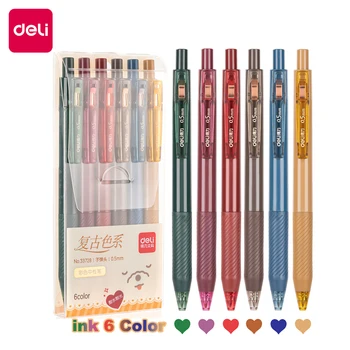Deli Renkli Jel Kalem Seti Mürekkep 6 Renk 0.5 MM Basın Geri Çekilebilir El Hesabı Not Marker Tükenmez Kalem Okul Yazma Kırtasiye