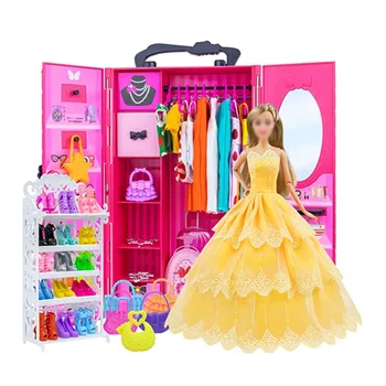 Güzel Prenses Dolap 30cm barbie bebek 65 adet Giysi ve Aksesuarları Dolap Oyuncaklar Kızlar için doğum günü hediyesi Çocuklar için