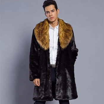 Moda Yeni erkek Rahat Taklit Tilki Saç Yaka Uzun Ceket Zarif 2022 Kış Lüks Moda Siper Erkek Taklit Kürk giysi