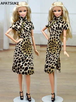 El yapımı Çince Geleneksel Elbise Qipao Vestido Elbise Barbie Cheongsam Leopar Benzersiz Abiye