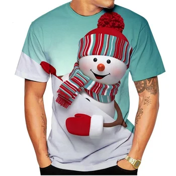Yeni 3D Baskı Rahat Gömlek Noel erkek giyim Büyük Boy T-shirt Moda Noel Kardan Adam Yuvarlak Boyun Kısa Kollu Üst erkek