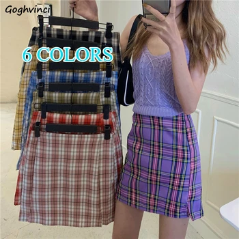 Etekler Kadınlar Renkli Kore Tarzı A-line Şık Sıcak Satış Öğrenci Sokak giyim Yaz Yeni Moda Tüm Maç Kız Ekose Mini Taze