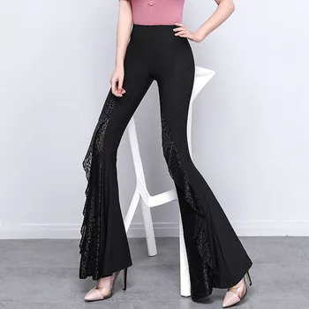 Flare Pantolon Siyah Dantel Kadın Giyim Yeni Vintage Gotik Harajuku Hippi Pantolon Yüksek Bel Rahat Balık Kuyruğu Pantalones Mujer